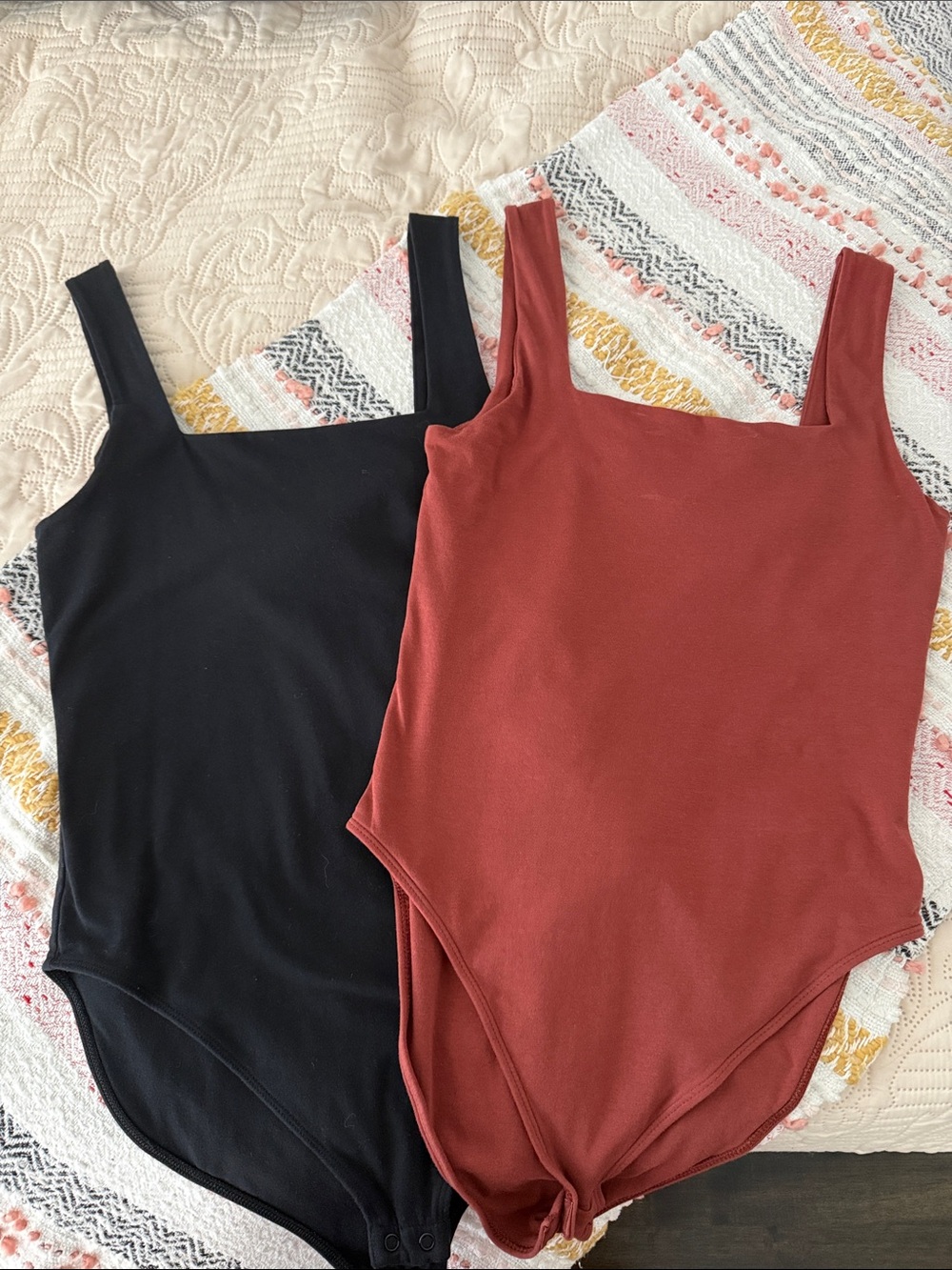 Classic Square-Neck Bodysuits in Black & Rust